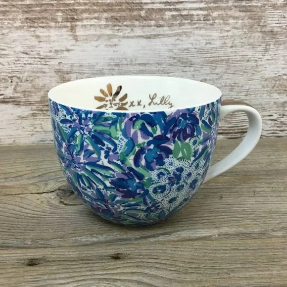 Lilly Pulitzer Ceramic Mug Blue Purple Green Floral Coffee Tea Cup 12 oz - Picture 1 of 8